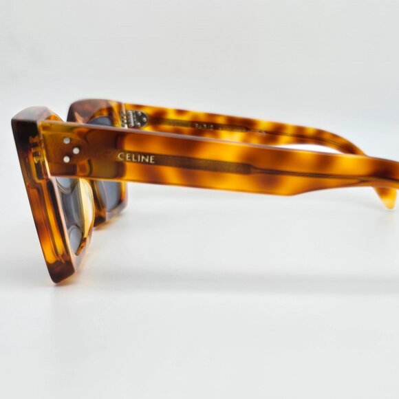 Celine CL401301 53V 3 Dots Shiny Havana Frame Grey Lens Rectangular Sunglasses - Picture 3 of 12